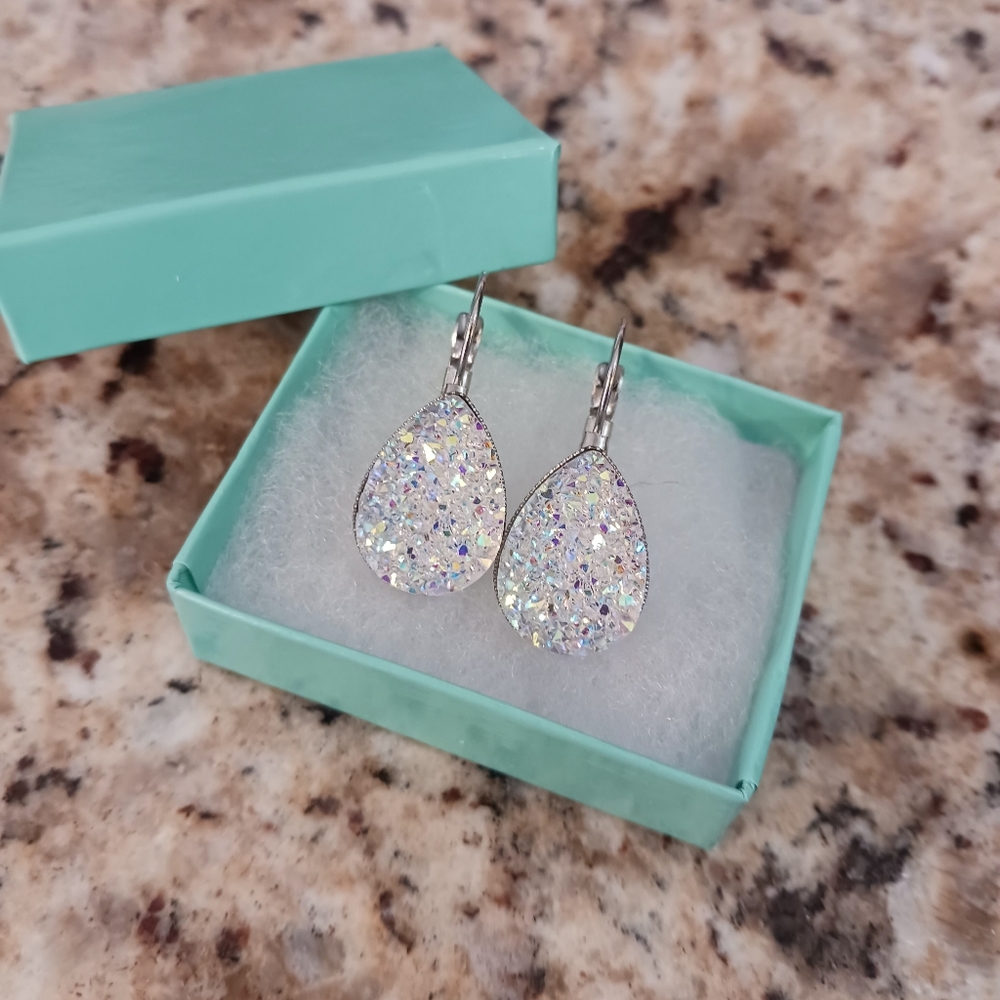 5 For $25.00- NWOT- Handmade Iridescent Druzy Teardrop Earrings